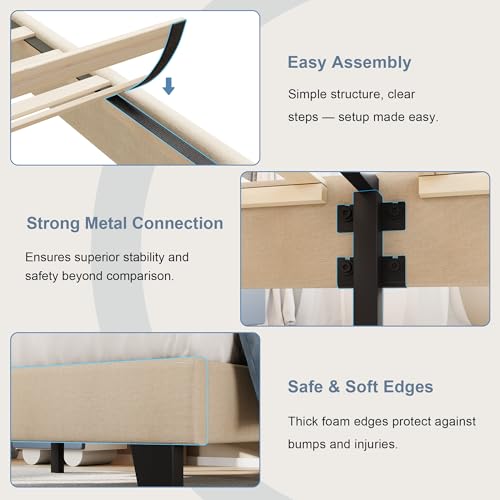 Einhomn Twin Size Bed Frame with Headboard, Upholstered Linen Platform Bedframe with Solid Wooden Slats, Noise-Free, No Box Spring Needed, Easy Assembly, Beige - color: Beige, size: Twin