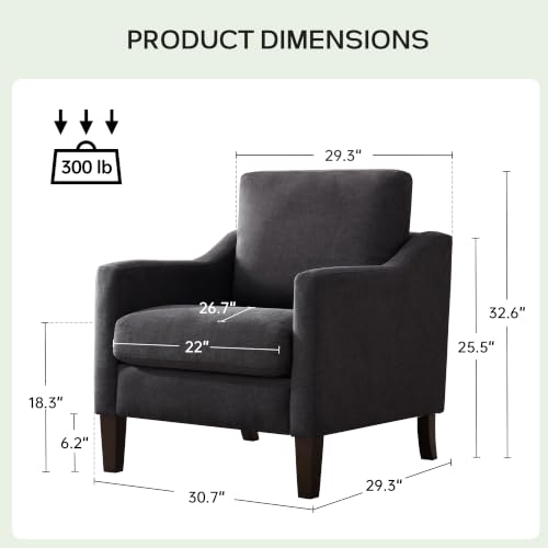 VKNOW Accent Chairs Set of 2, Modern Upholstered Armchairs, Dark Grey | Reading Chairs with Wood Legs, Single Sofa Reading Seat, Flexible Cushion, No Tool Assembly, For Living Room, Bedroom - color: Dark Grey