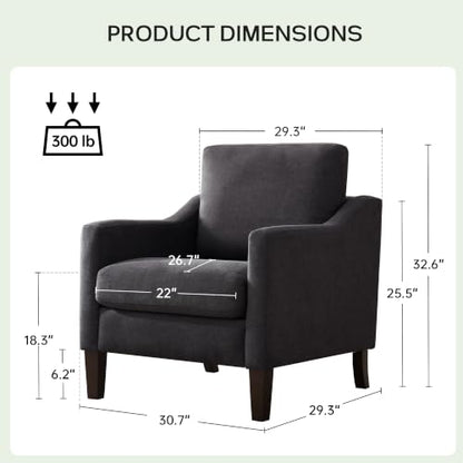 VKNOW Accent Chairs Set of 2, Modern Upholstered Armchairs, Dark Grey | Reading Chairs with Wood Legs, Single Sofa Reading Seat, Flexible Cushion, No Tool Assembly, For Living Room, Bedroom - color: Dark Grey