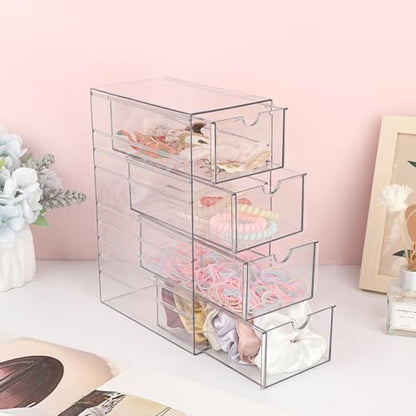 Hipiwe Plastic Drawer Organizer Clear Storage Box with 4 Pull Out Drawer | Drawers Box for Bathroom, Dresser, Cosmetic Hair Tie Container for Women - size: 4-Drawers, 6.8"Lx4.1"Wx9.8"H