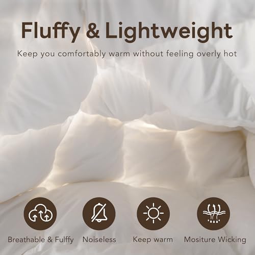 Luxury White Goose Feathers Down Fiber Comforter Queen Size Duvet Insert | Hotel Collection 100% Cotton Cover Fabric,All Season Medium Warmth,High Fill Power,8 Corner Tabs,Breathable,Hypoallergenic - size: King (106''x 90'')