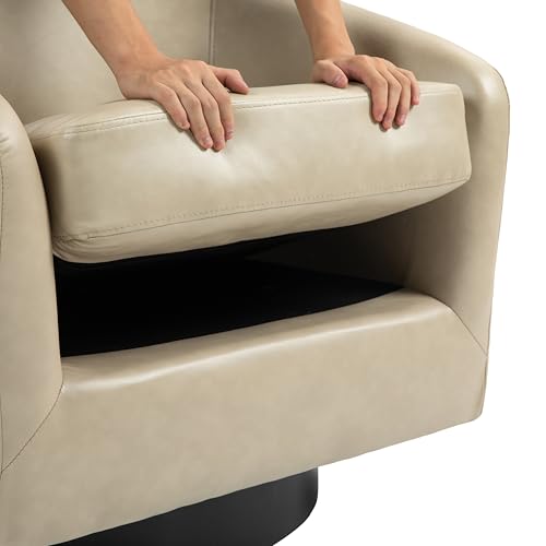 Swivel Accent Chair, PU Leather Upholstered Barrel Club Chair, Cream | Modern Round Armchair | Comfy Reading Seat with Removable Cushion | For Living Room, Bedroom, Office - color: Cream