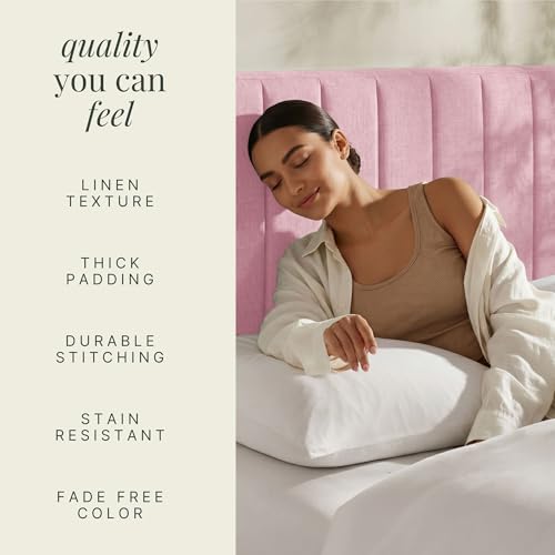 Nestl Upholstered Twin Headboard - Easy Assemble Channel Stitched Headboard Twin Size - Wall Mounted Headboards with 3D Soundproof Wall Panels Peel & Stick Floating Headboards, Pink - color: 10-pink, size: Twin