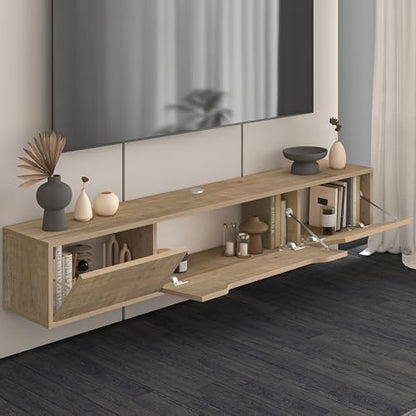 Atelier Mobili Floating TV Stand for Up to 80 Inch TVs – Wall Mounted Media Console with Handle-Free Doors – Modern Entertainment Center with Hidden Storage – White and Oak Finishes (Oak) - color: Oak