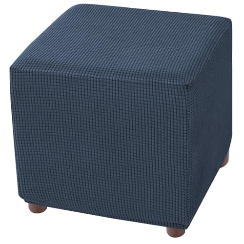 Ottoman Cover Square Storage Ottoman Slipcover Jacquard Stretch Footrest Stool Covers with Elastic Band Cube Storage Stool Ottoman Covers Footstool Sliocovers Protection Navy - color: Navy