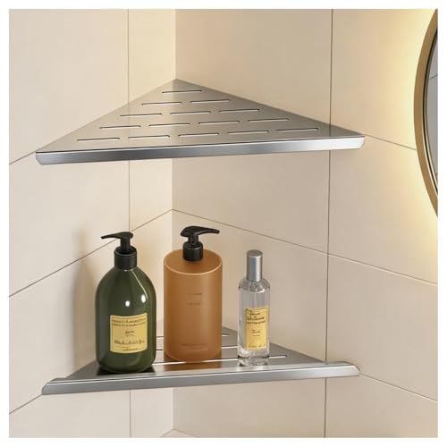 YACVCL Corner Shower Shelf,Brushed Nickel 304 Stainless Steel 10" Slot Design Recessed Corner Shelf Bathroom for Tiled Wall,No-Drill Rack Storage Bathroom Accessories,2 Pack - color: Brushed Nickel