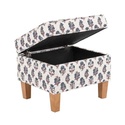 HomePop 22" Medium Rectangular Storage Ottoman - Blue Floral Pattern - color: Blue Floral Pattern