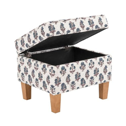 HomePop 22" Medium Rectangular Storage Ottoman - Blue Floral Pattern - color: Blue Floral Pattern
