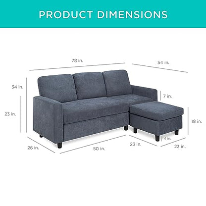 Best Choice Products Upholstered Sectional Sofa for Home, Apartment, Dorm, Bonus Room, Compact Spaces w/Chaise Lounge, 3-Seat, L-Shape Design, Reversible Ottoman Bench, 680lb Capacity - Blue/Gray - color: Linen - Blue/Gray