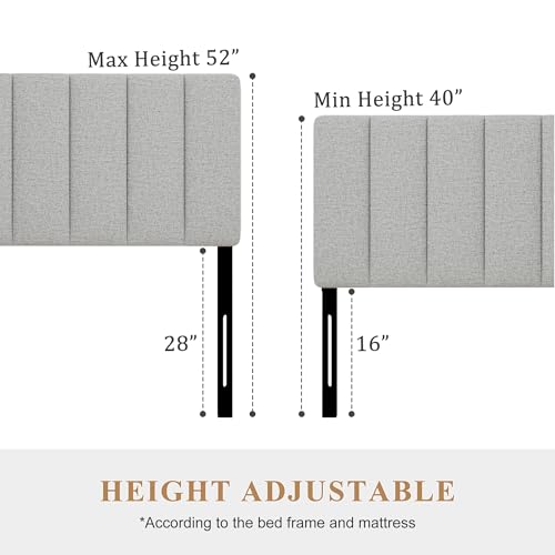 Queen Size Headboard Only, Height Adjustable Linen, Light Gray - color: Linen-lightgray, size: Queen/Full