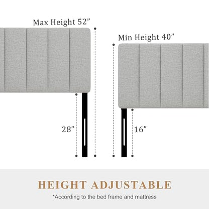 Queen Size Headboard Only, Height Adjustable Linen, Light Gray - color: Linen-lightgray, size: Queen/Full