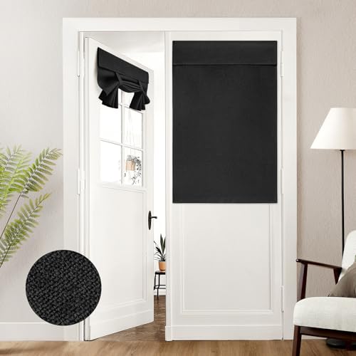HOMEIDEAS 100% Black Linen Blackout French Door Curtains, Privacy Door Window Curtains, 30 X 40 Inch Room Darkening Blinds, Thermal Insulated Shades for Bedroom, 1 Panel - color: Black, size: 30"W x 40"L (Pack of 1)