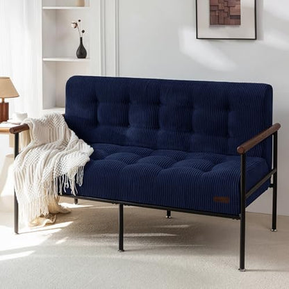 MAXYOYO Loveseat Sofa Chair, Love Seat, Sturdy Metal Frame, Wood Armrests | Button-Tufted Upholstery, Cozy Two-Person Seating for Modern Small Couches in Living Rooms, Bedrooms or Offices, Navy - color: Navy