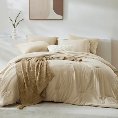 Twin XL Comforter Set- 5 Pieces Beige, All Season Twin XL Bedding Sets with 1 Fitted Sheet, 1 Flat Sheet, 1 Pillow Sham and 1 Pillowcase - color: Beige, size: Twin XL(66"x90")