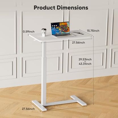 Sweetcrispy Overbed Table, Bedside Table, Mobile Standing Desk | Adjustable Wheels, Rolling Laptop Cart, Hospital Home Use, Space Saving Frame, Dorm, Apartment, Milky - color: Milky