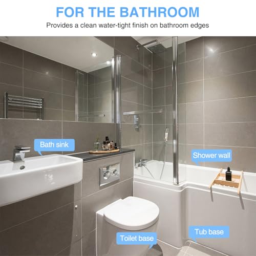 2 Rolls Caulk Tape Self Adhesive, Bathroom Waterproof White Caulking Sealant Strip Peel & Stick Wallpaper Floor Tile Toilet Tub Sink Backsplash Kitchen Wall Decor, Easier to Use Than Silicone Caulk - style: White