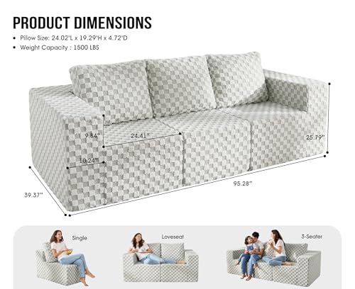 Hobestluk 3 Seater Modular Couch with Deep Seat Oversized Sectional Sofa | PLUSH GREYOLIVE,3-Seater,Cozy Fabric,Memory Foam,No Assembly,Cloud Chair,With Pillows,For Livingroom,Free Combination - color: Grey Olive, size: 3-Seater
