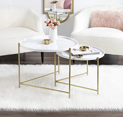 Kate and Laurel Ulani Modern Nesting Coffee Table, Set of 2, White and Gold, Glam Coffee Table Set for Storage and Display - color: White/Gold