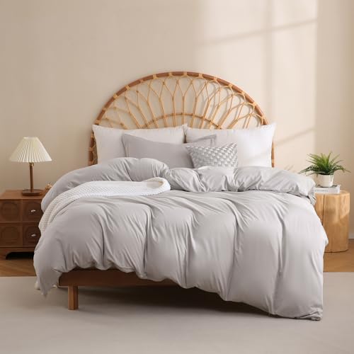 JSD Light Grey Duvet Cover Set Twin Size | 2 Piece Kids Duvet Cover with Pillow Sham Zipper Closure, Comforter Not Included, Oeko-Tex Certified - color: Light Grey, size: Twin
