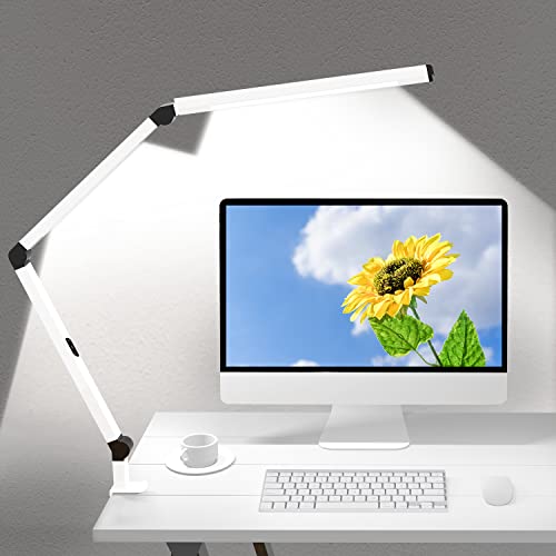LED Desk Lamp with Clamp, Dual Light Table Lamp with Adjustable Swing Arm, Eye-Care 4 CCT Modes & 5 Brightness Levels Clip-on Architect Modern Desk Light for Home Office Crafting Sewing - color: White+Touch