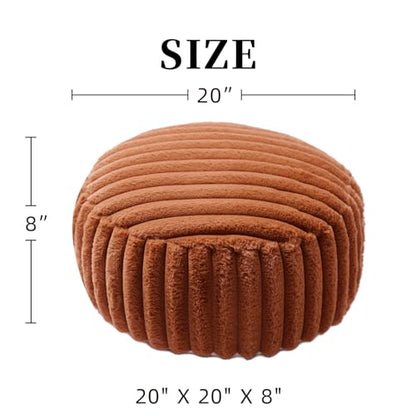 Round Unstuffed Ottoman Cover Pouf Foot Rest, Caramel | Cover Only, 20x20x8 In, Soft Short Plush, Ribbed Texture, Modern Style, Living Room, Bedroom, Reading Nook - color: Caramel