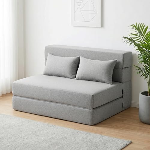 SUYOLS Folding Sofa Bed with Pillows- Convertible Chair Floor Couch & Sleeping Mattress, Foldable Memory Foam Sleeper for Living Room/Dorm/Guest Room/Home Office/Apartment/Loft, Twin, Light Gray - color: Light Gray, size: Twin