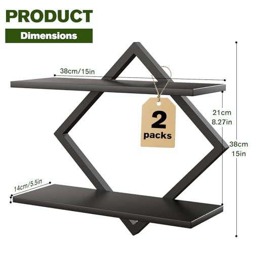 2 Pack Wall Planters for Indoor Plants, Black | 2-Tier Floating Wall Shelves, Wall Mounted Plant Holder Stand, For Bathroom Living Room Bedroom Kitchen Office - color: Black-2pack