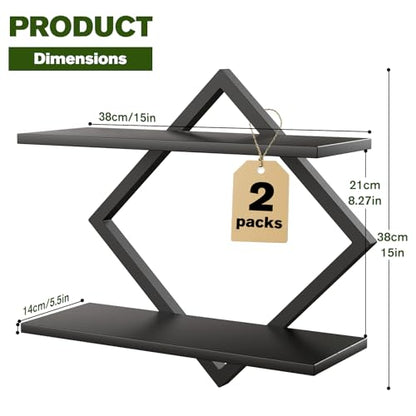 2 Pack Wall Planters for Indoor Plants, Black | 2-Tier Floating Wall Shelves, Wall Mounted Plant Holder Stand, For Bathroom Living Room Bedroom Kitchen Office - color: Black-2pack