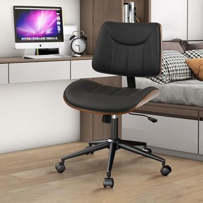 CLATINA Office Chair Armless with Wheels, Mid-Century Modern Walnut Desk Chair, Adjustable Height Reading Chair, PU Leather Mid Back & Swivel Computer Chairs for Home Meeting Room Bedroom, Black(4 PK) - color: Black Linear, size: 4 Pack