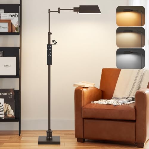 Traditional Height Adjustable Pharmacy Floor Lamp with 350° Swing Arm, Color Temperature Adjustable Standing Lamp Metal Shade for Living Room Reading House Bedroom Home Office(Bronze) - color: Bronze