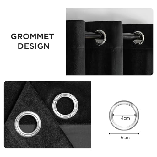 Joydeco Black Velvet Curtains 72 Inches Long, Luxury Grommet Blackout Curtain 2 Panels, Thermal Insulated Privacy Room Darkening Window Drapes for Bedroom Living Room Home Theatre (52Wx72L) - color: *Grommet | Black, size: 52"W x 72"L (Pack of 2)