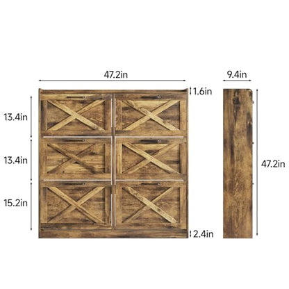 Maupvit Large Shoe Storage Cabinet with 6 Flip Drawers, Freestanding Shoe Organizer with Metal Handles for Entryway, Narrow Shoe Rack Cabinet, Rustic Brown - color: Rustic Brown, style: 6-Drawers