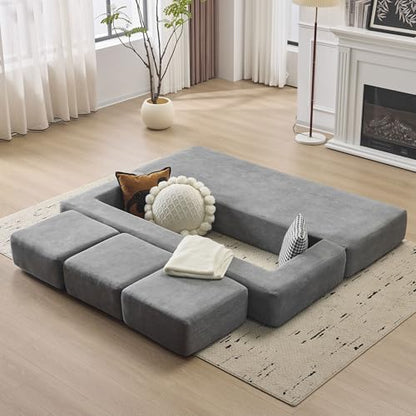 Detachable Combinable Reclinable Modular Sofa, Dual Purpose Lazy Sofa Bed for Small Apartments Rental Homes Living Room Bedroom (Grey) - color: Grey