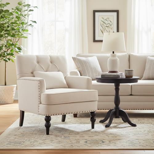 HUIMO Accent Chair, Tufted Upholstered Club Chair, Beige | Upholstered Fabric Armchairs, Button Tufted Reading Chairs for Living Room, Bedroom - color: Beige