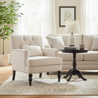 HUIMO Accent Chair, Tufted Upholstered Club Chair, Beige | Upholstered Fabric Armchairs, Button Tufted Reading Chairs for Living Room, Bedroom - color: Beige