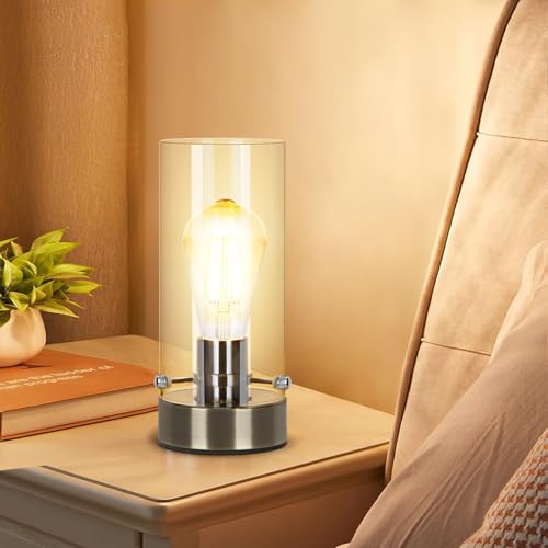 Bedside Nightstand Lamp for Bedroom Living Room, Modern Desk Lamp | Table Lamp with Glass Lamp Shape, 2700K 6W Glass Bulb Included(Bronze). - color: Bronze-Clear