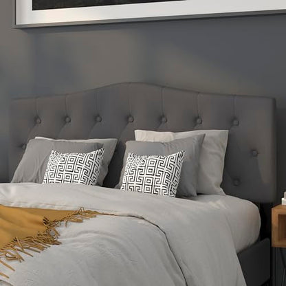EMMA + OLIVER Arched Button Tufted Queen Size Headboard in Dark Gray Fabric - color: Dark Gray, size: Queen