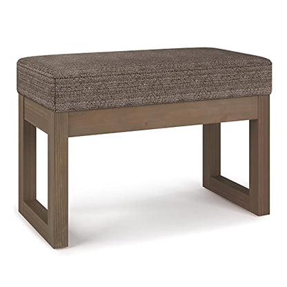 SIMPLIHOME Milltown 27" Wide Tweed Rectangle Ottoman in Mink Brown | Contemporary upholstered ottoman with a cushioned seat, perfect for bedroom seating; footstool, footrest or bench. - color: Mink Brown, style: Small Ottoman Bench