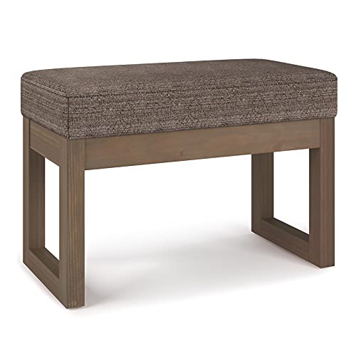 SIMPLIHOME Milltown 27" Wide Tweed Rectangle Ottoman in Mink Brown | Contemporary upholstered ottoman with a cushioned seat, perfect for bedroom seating; footstool, footrest or bench. - color: Mink Brown, style: Small Ottoman Bench