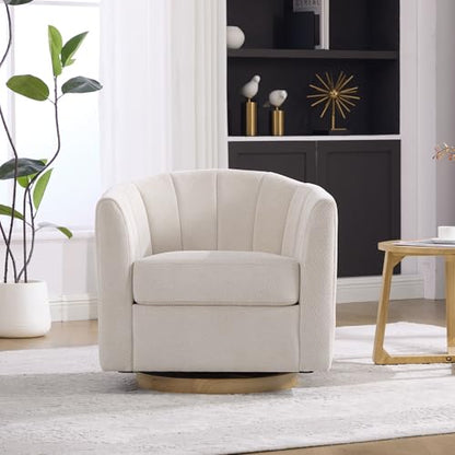 YaFiti Modern Swivel Accent Chair 1 pcs, Round Barrel Club Armchair, Cream | Premium Chenille Fabric, High-resilience Foam, Solid Wood Base, 350lbs Capacity, Upholstered Armchair for Living Bedroom - color: Cream