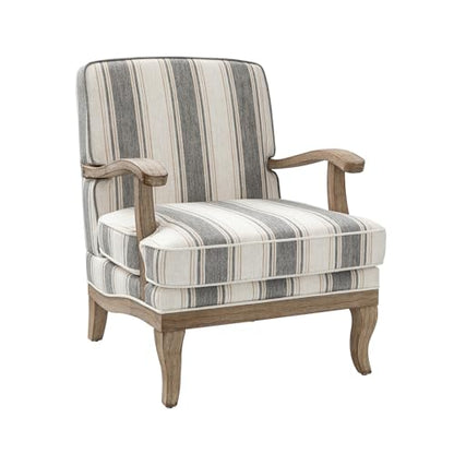 HULALA HOME Farmhouse Striped Accent Chair with Solid Wood Legs, Dark Grey | Comfy Upholstered Patterned Armchair with Curved Armrests, Removable Cushion, for Living Room Bedroom Reading - color: Dark Grey