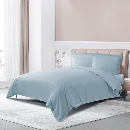 THE COTTON & SILK® 100% Long-Staple Cotton Duvet Cover - Twin Size | Misty Blue | 1 Duvet Cover Only | Soft, Breathable, Comfortable, Luxury | Sateen Weave | Genuine 300 TC - color: Misty Blue, size: Twin Cover Only (67" x 87")