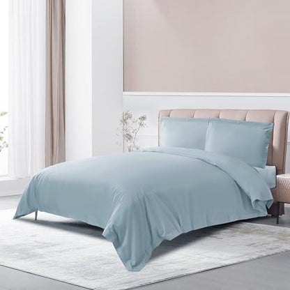 THE COTTON & SILK® 100% Long-Staple Cotton Duvet Cover - Twin XL | Misty Blue | 1 Duvet Cover Only | Soft, Breathable, Comfortable, Luxury | Sateen Weave | Genuine 300 TC - color: Misty Blue, size: Twin XL Cover Only (67" x 93")