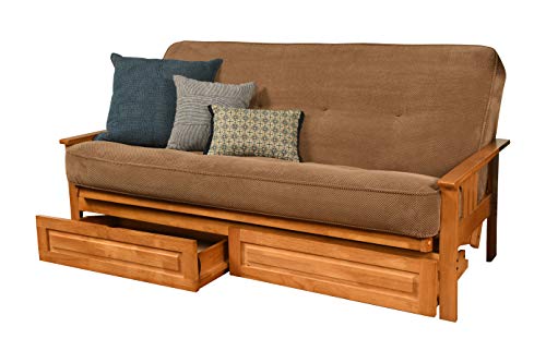 Kodiak Furniture Monterey Futon Set with Storage Drawers, with Butternut Base and Marmont Mocha Mattress - color: Marmont Mocha, size: Drawers Included, style: Butternut Finish