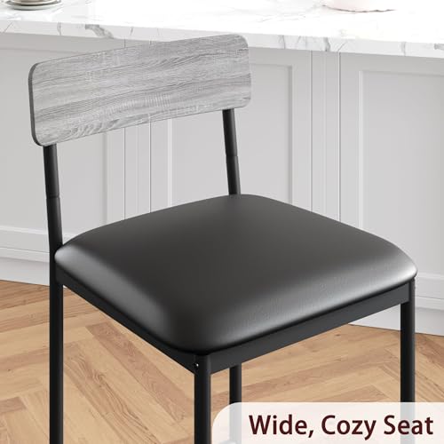 Bar Stools Set of 2, Kitchen Bar Stools with Footrest, Upholstered Bar Chairs with Back, 2 Counter Height Barstools for Counter Bar, Island - color: Grey（chair）