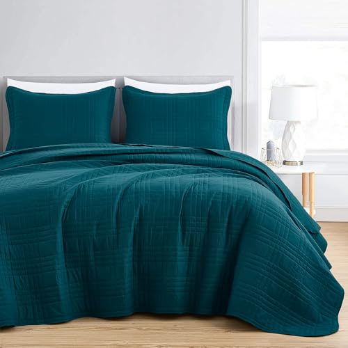 Chezmoi Collection Kingston Queen Size Bedspread Set, 3-Piece Teal Oversized Quilted Microfiber Lightweight Bedspread Coverlet (100"x106") for All Seasons - color: Teal, size: Queen