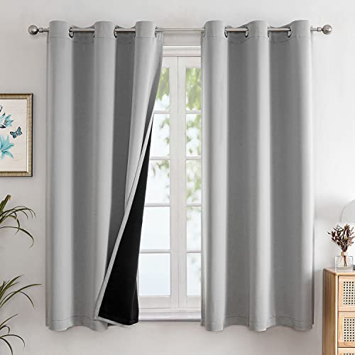 ChrisDowa 100% Blackout Curtains for Bedroom 63 Inch Long with Black Liner | 2 Thick Layers, Thermal Insulated, Grommet, Window Treatment, Living Room Drapes, 2 Panels Set, Light Grey, 42 x 63 Inch - color: Light Grey, size: 42"W x 63"L (Pack of 2)