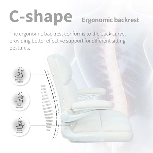 Office Chair with Wheels, Home Office Computer Chair with Flip-up Armrest, Comfy Desk Chair Teddy Fleece, Beige - color: Light Beige
