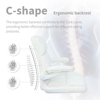 Office Chair with Wheels, Home Office Computer Chair with Flip-up Armrest, Comfy Desk Chair Teddy Fleece, Beige - color: Light Beige