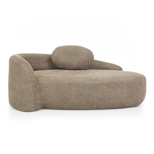 JIVOIT Modern Oval Single Lazy Sofa Chair, Bouclé Fabric Single Lounge Chair with Integrated Backrest, Side Armrest and Pillow, Compact Space-Saving Lounge Chair for Living Room Bedroom (Brown//033) - color: Brown//033